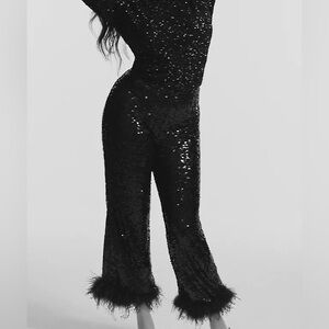 New Plus Size Anthropologie Hutch Koto Sequin Faux Feather Trim Pants Size 22W